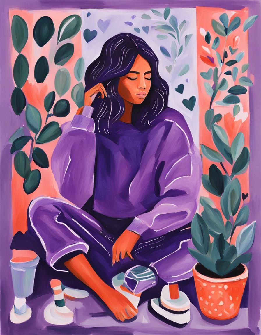 Self-Love Art: Detailed Gouache Painting in Purple