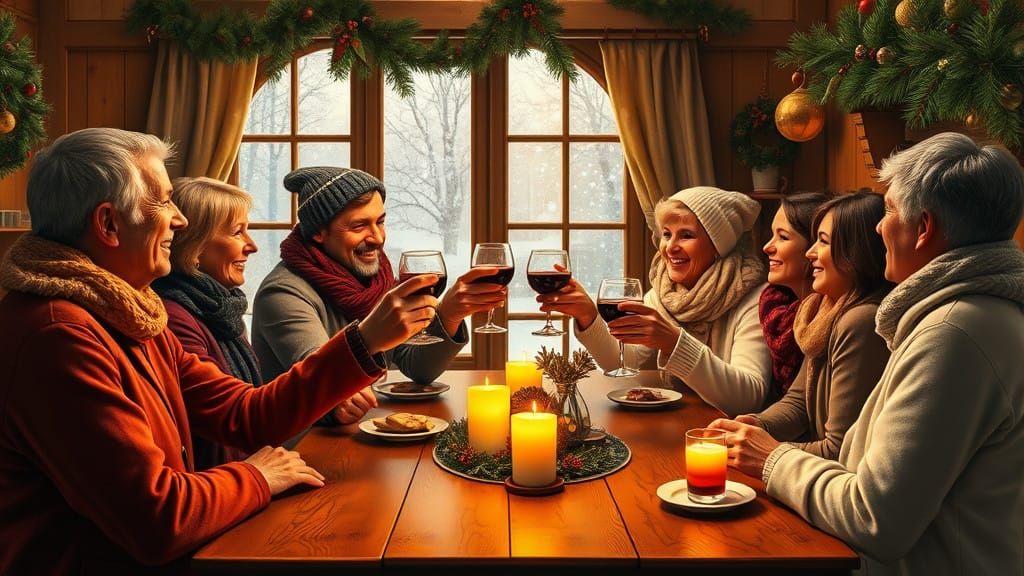 Friends Gather in Warm Winter Wonderland Scene