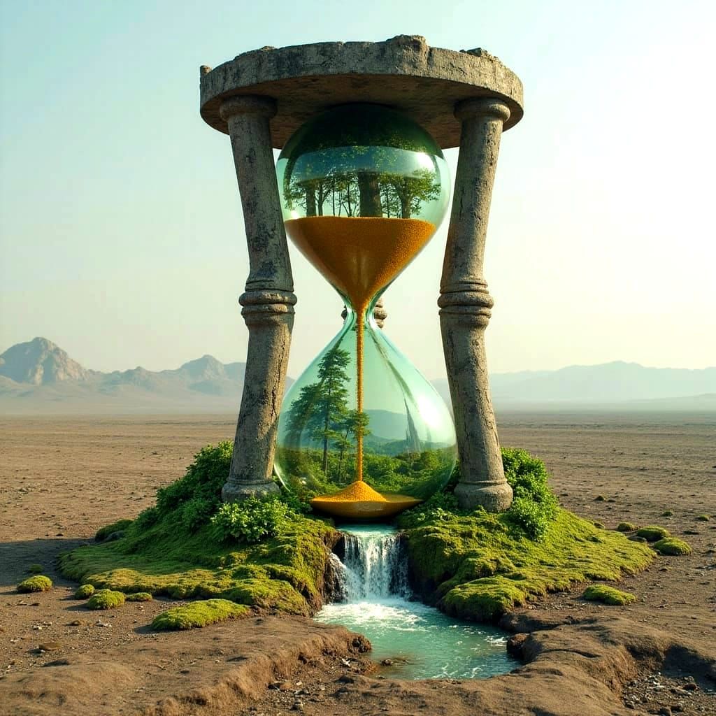 Dystopian Hourglass Reveals Green Utopia