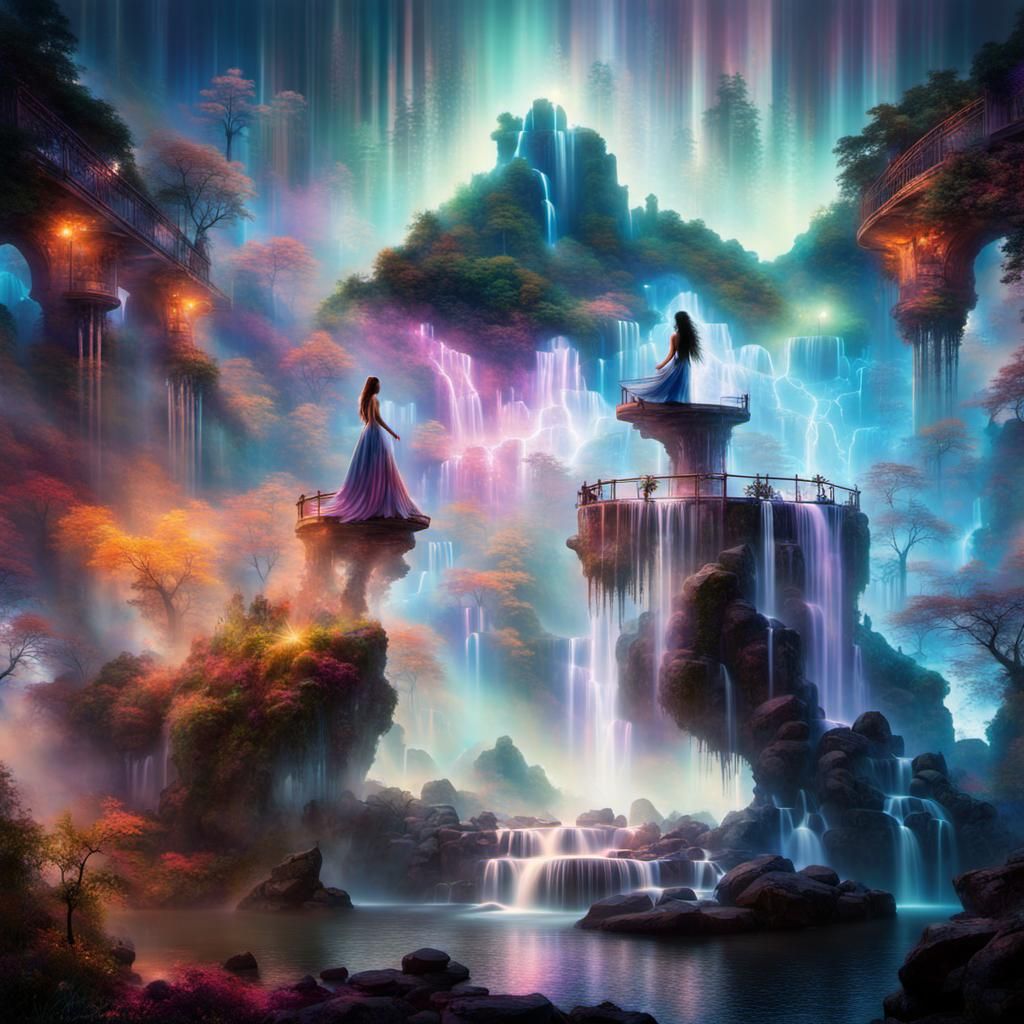Fantasy Waterfall in Double Exposure Silhouette