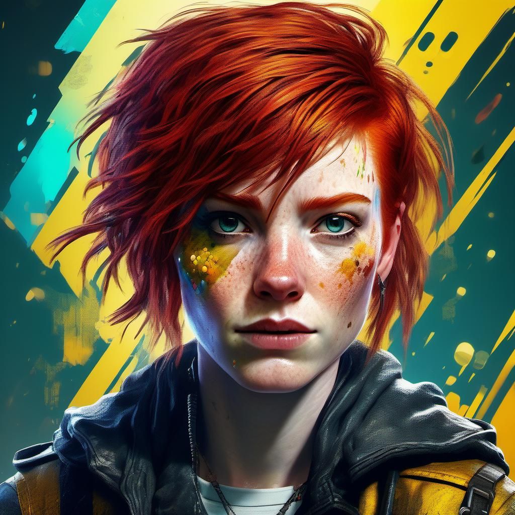 Biopunk Post-Punk Redhead Portrait in Hyperrealism