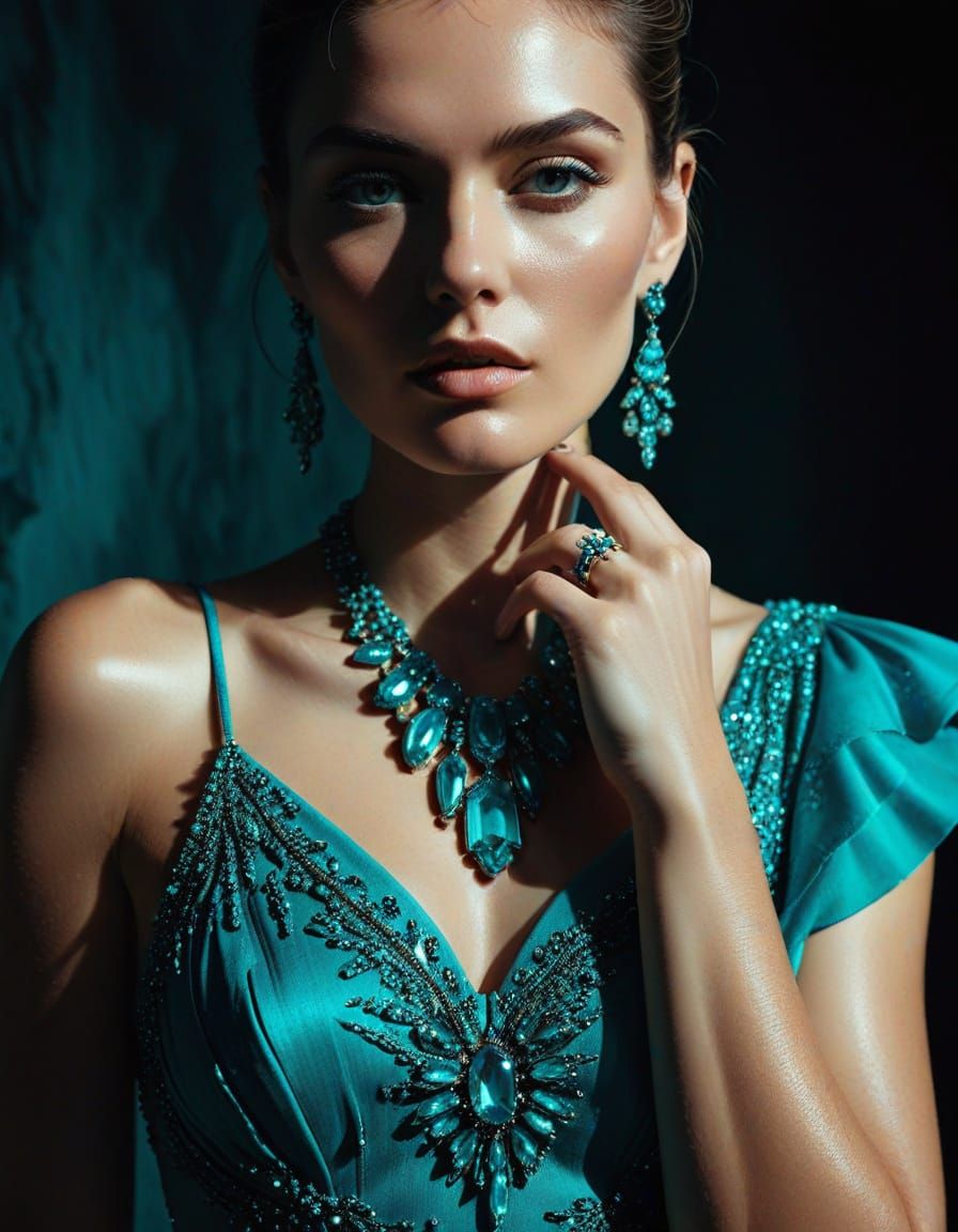 Elegant Turquoise Fashion Editorial in 8K