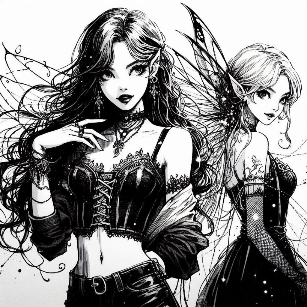 Gothic Comic: Teen with Pixies in Dark Fantasy Style