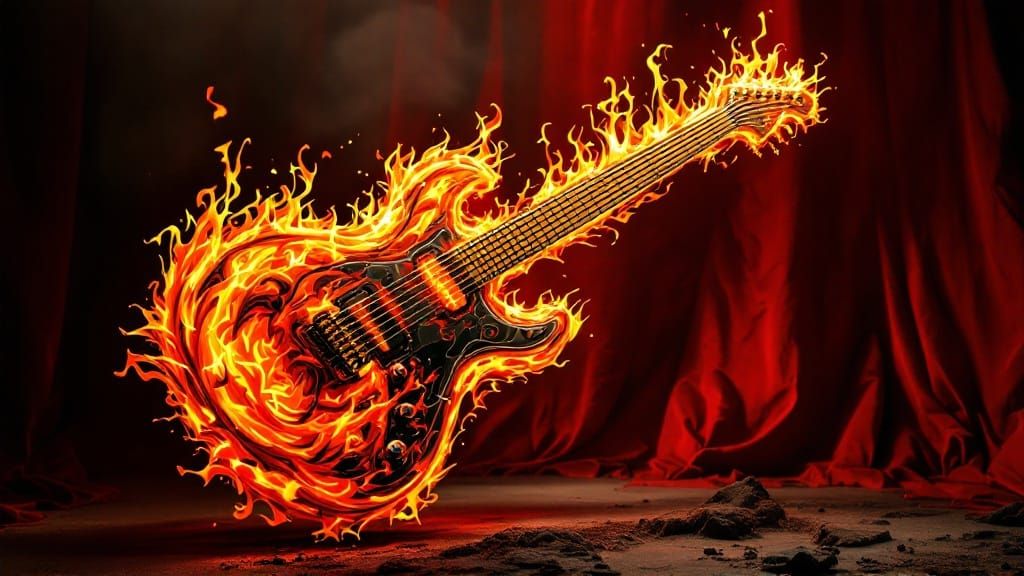Fiery Guitar Sculpture in Surreal Style