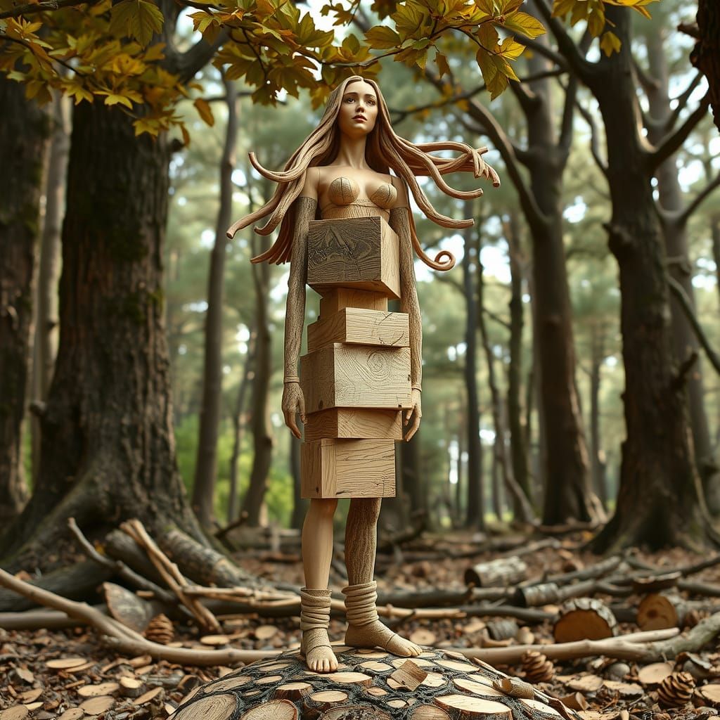 Wooden Sculpture of Forest Spirit in Mythic Forest