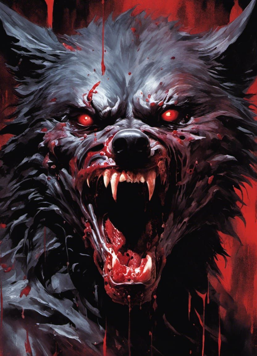 Feral Wolf Abomination in Body Horror Style