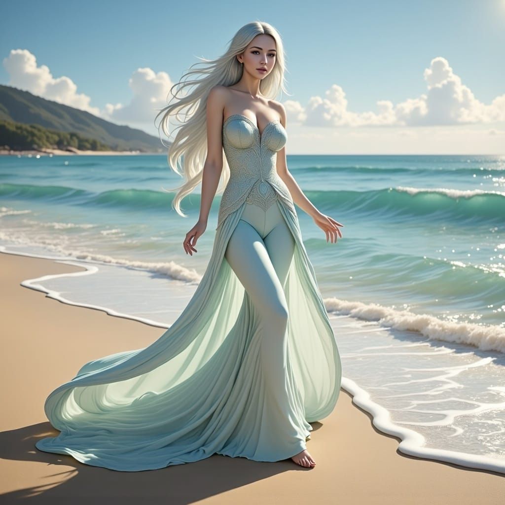 Ethereal Goddess in Iridescent Foam Gown
