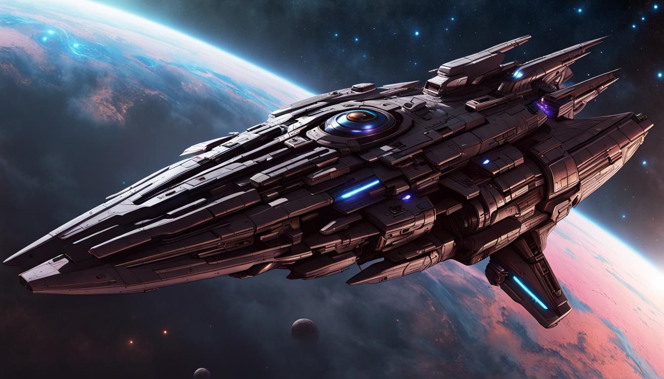 Cosmic Starship "Shadow Bane" in Cel-Shaded Style