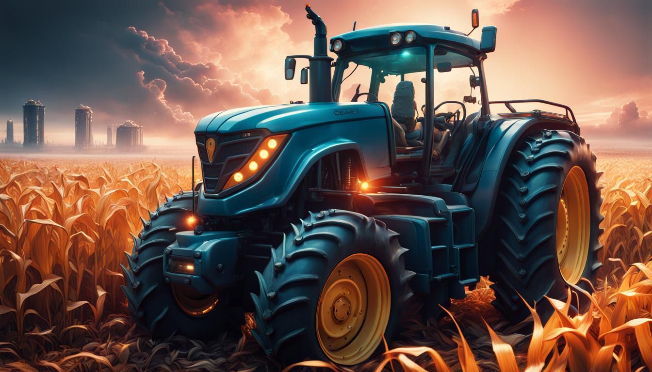 Futuristic Tractor in Cornfield, Anime Style