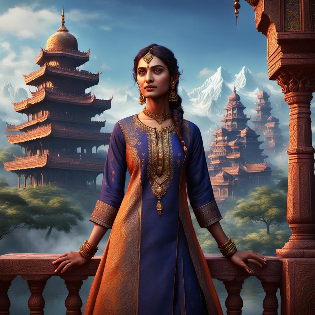 Indian Woman in Kurta: Detailed Fantasy Concept Art