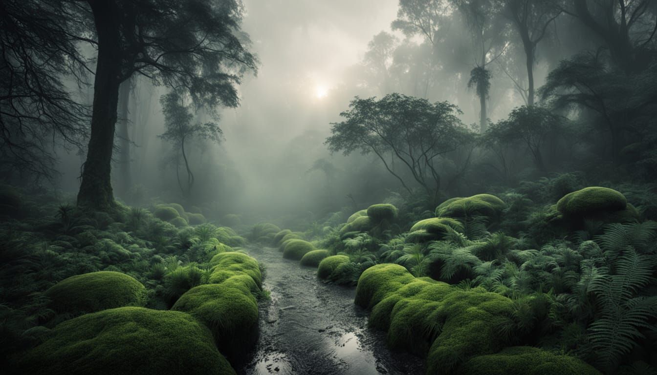 Lush Jungle at Dawn After Rain in Ethereal Light