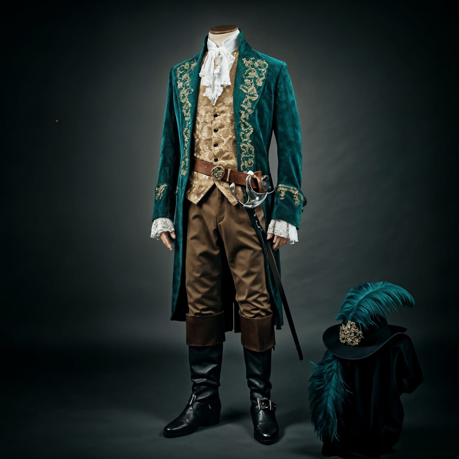 Nobleman's Opulent Fantasy Attire in Emerald Green Velvet