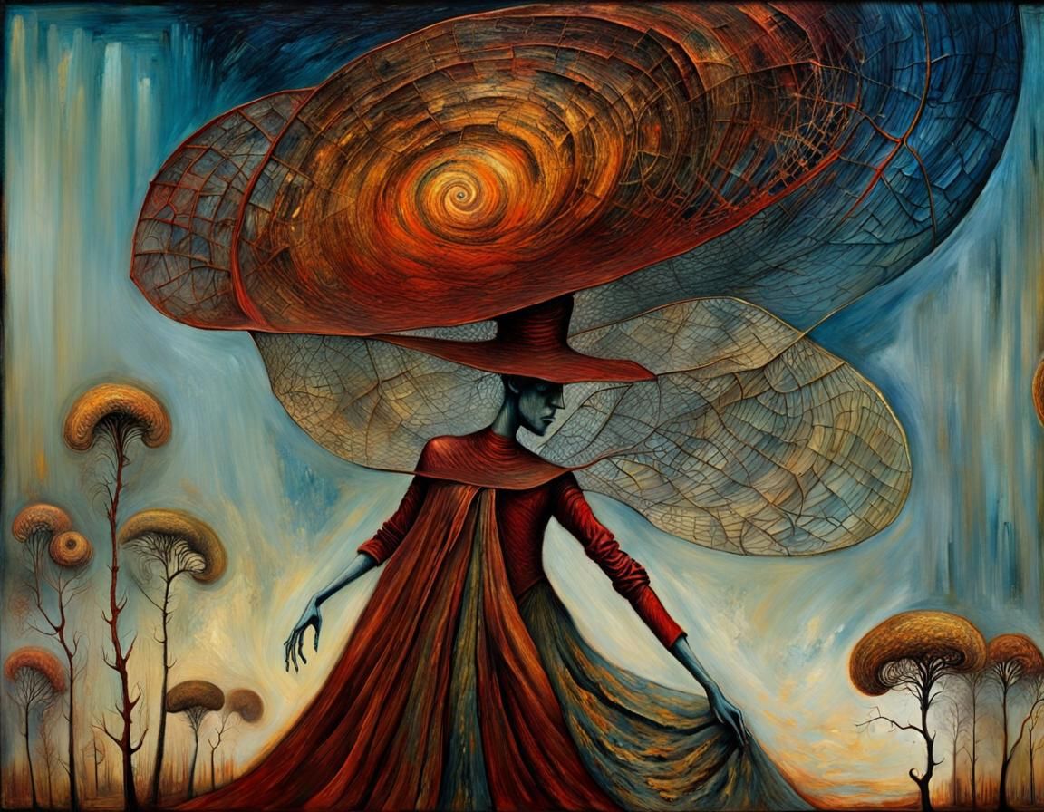 Hallucinatory Dancing Shape in Pen and Ink Style