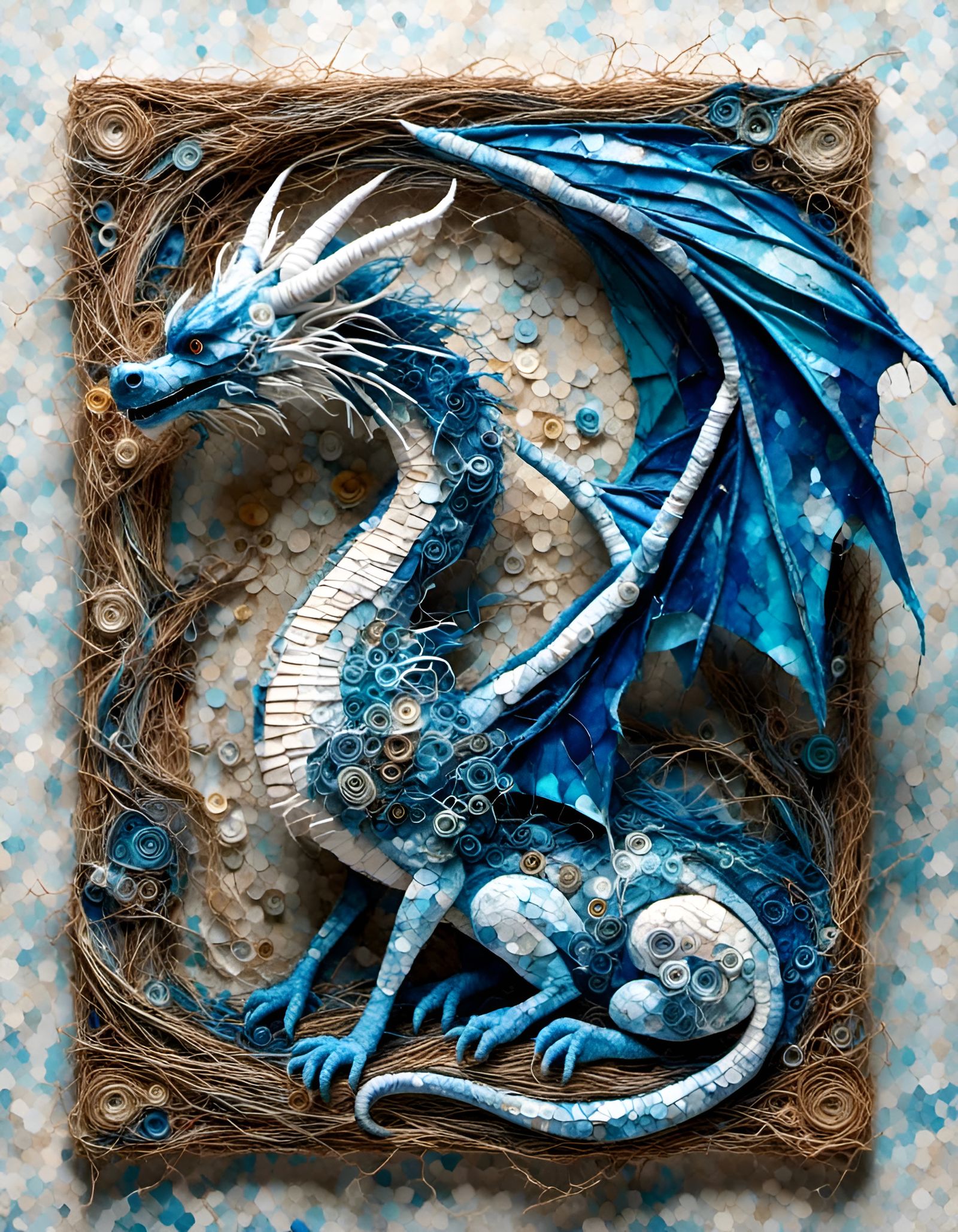 Icy Blue Dragon Illustration in Art Nouveau Style