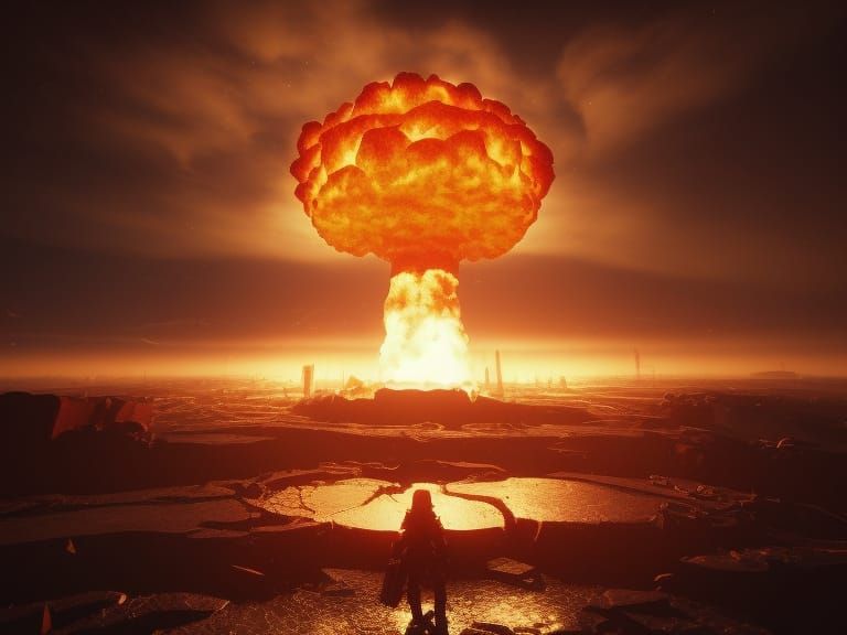 Spectacular Nuclear Explosion in Desert, 3D Render