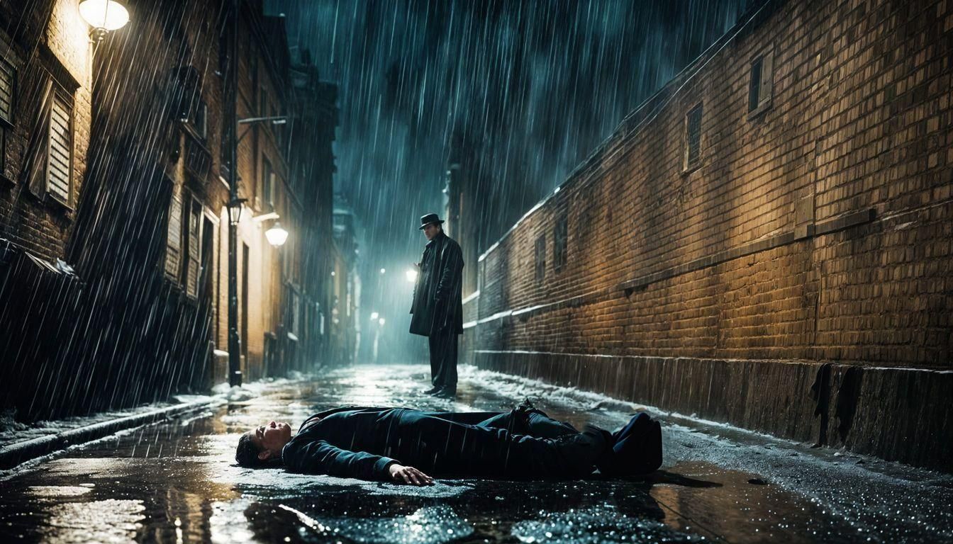 Rainy Alley Crime Scene in Cinematic Film Style