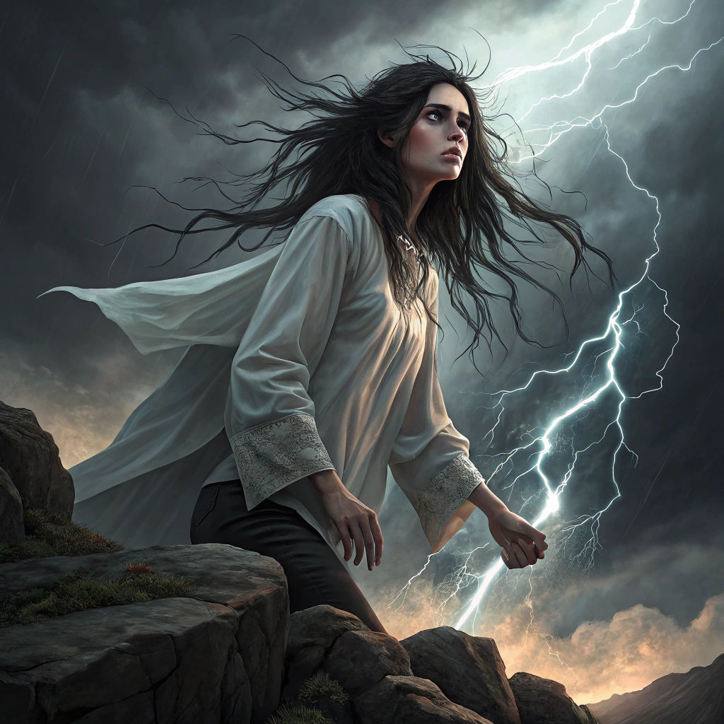 Woman Summons Lightning in Hyperrealistic Sci-Fi Art