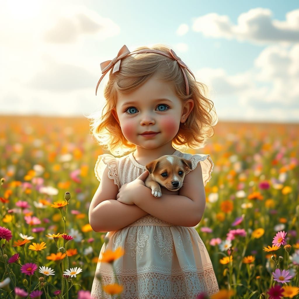 Charming Toddler Girl in Vibrant Floral Meadow