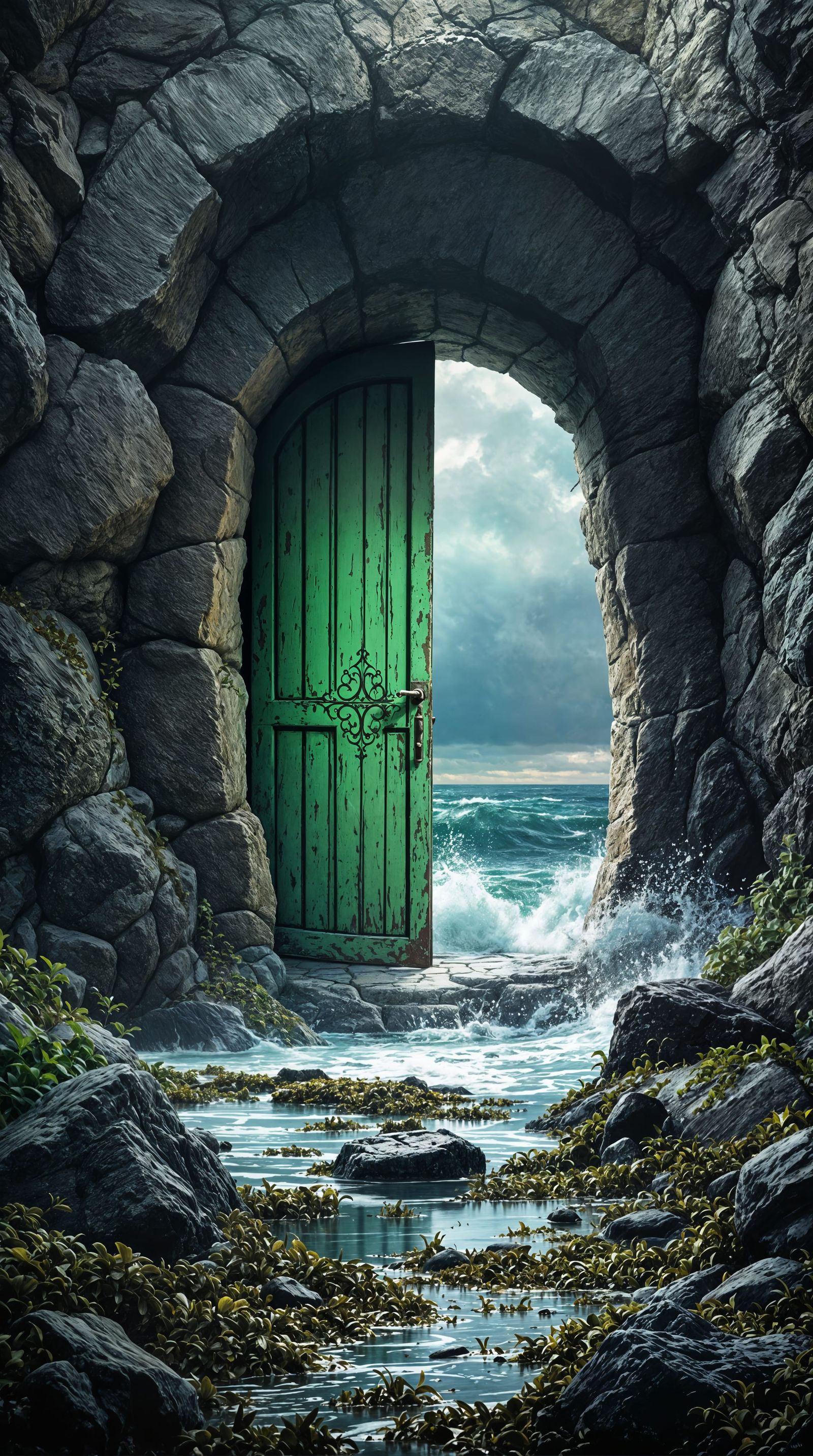 Surreal Fantasy World: Mysterious Green Door Reveals Stormy ...