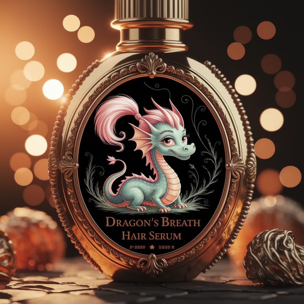 Golden Hair Serum in Whimsical Oil Painting Style