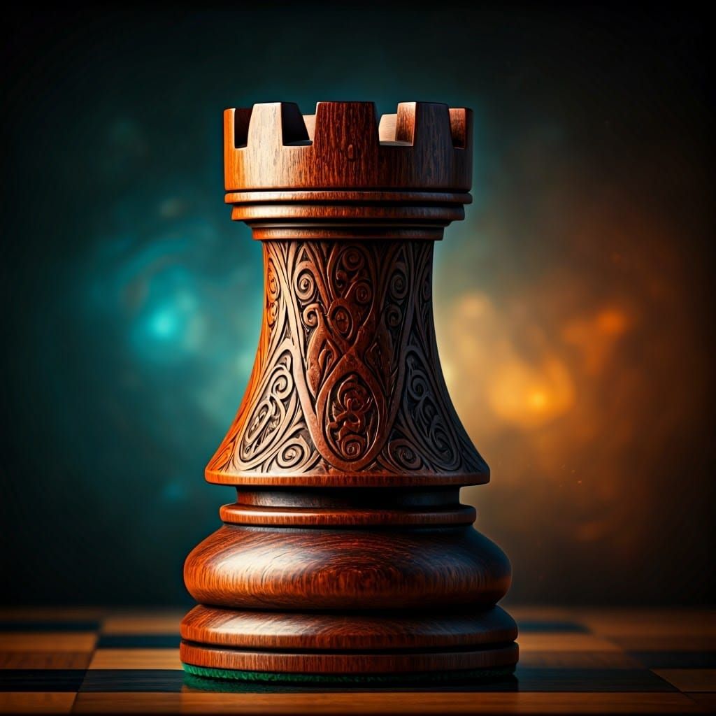 Majestic Mahogany Chess Rook in Fantasy Realm