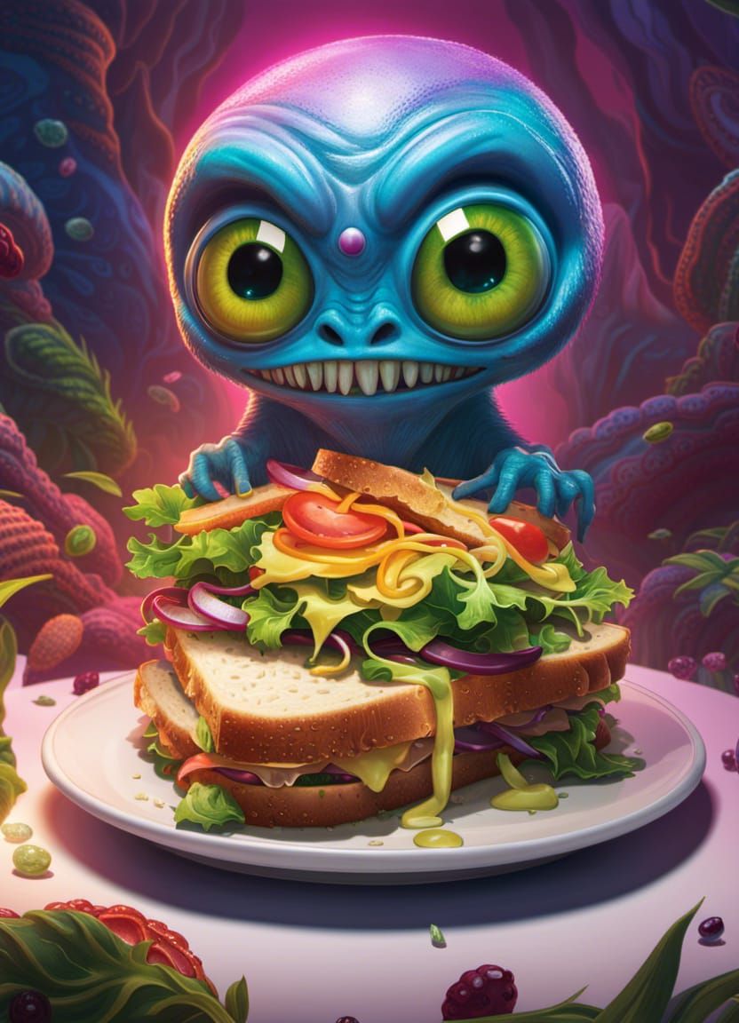 Colorful Alien Monster Sandwich Digital Art