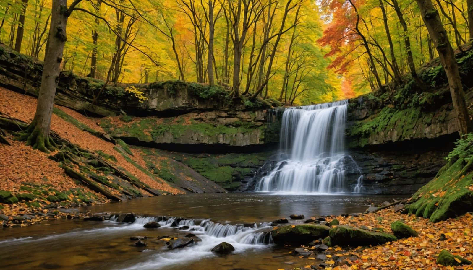 Majestic Autumn Waterfall in Vibrant Colors