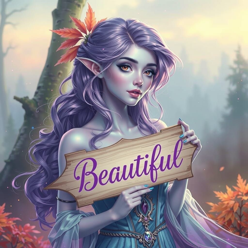 Iridescent Woman in Misty Forest, Digital Art