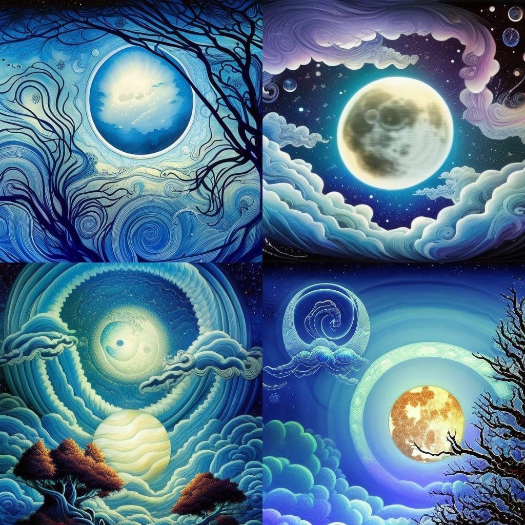 Intricate Sky with Crescent Moon and Stars