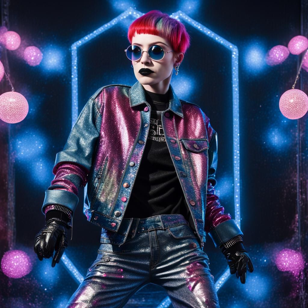 Goth Punk Woman in Denim Jacket, Cinematic Lighting