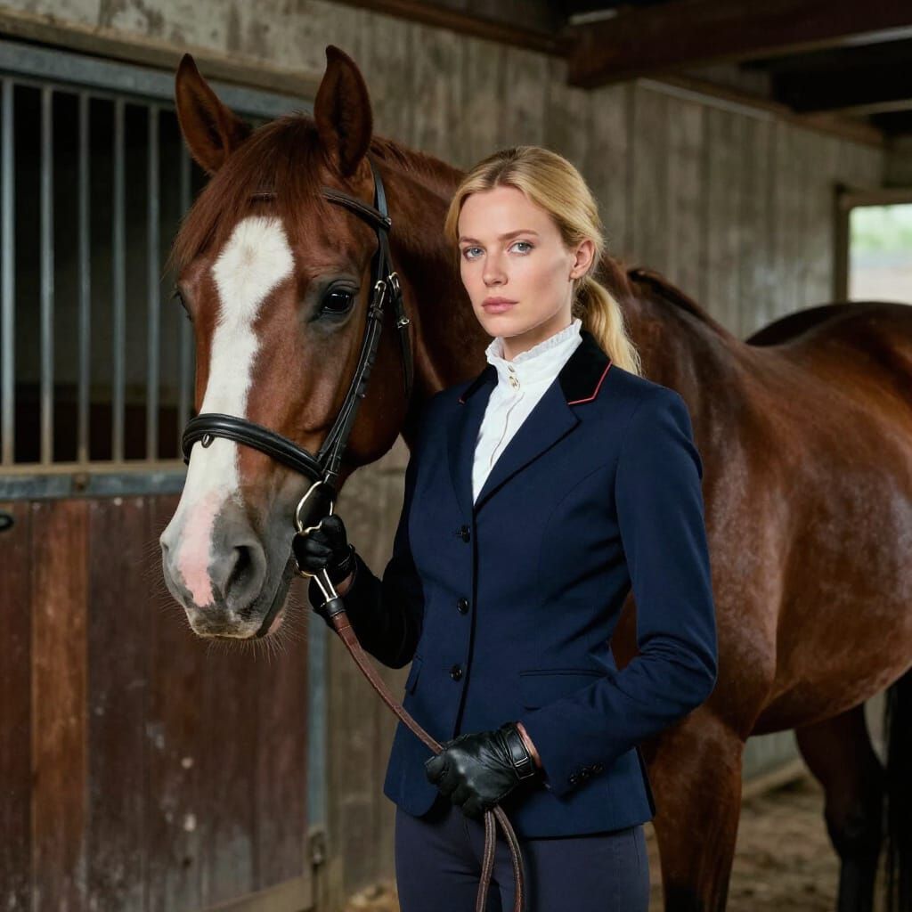Elegant Equestrian Lady and Horse in Stable