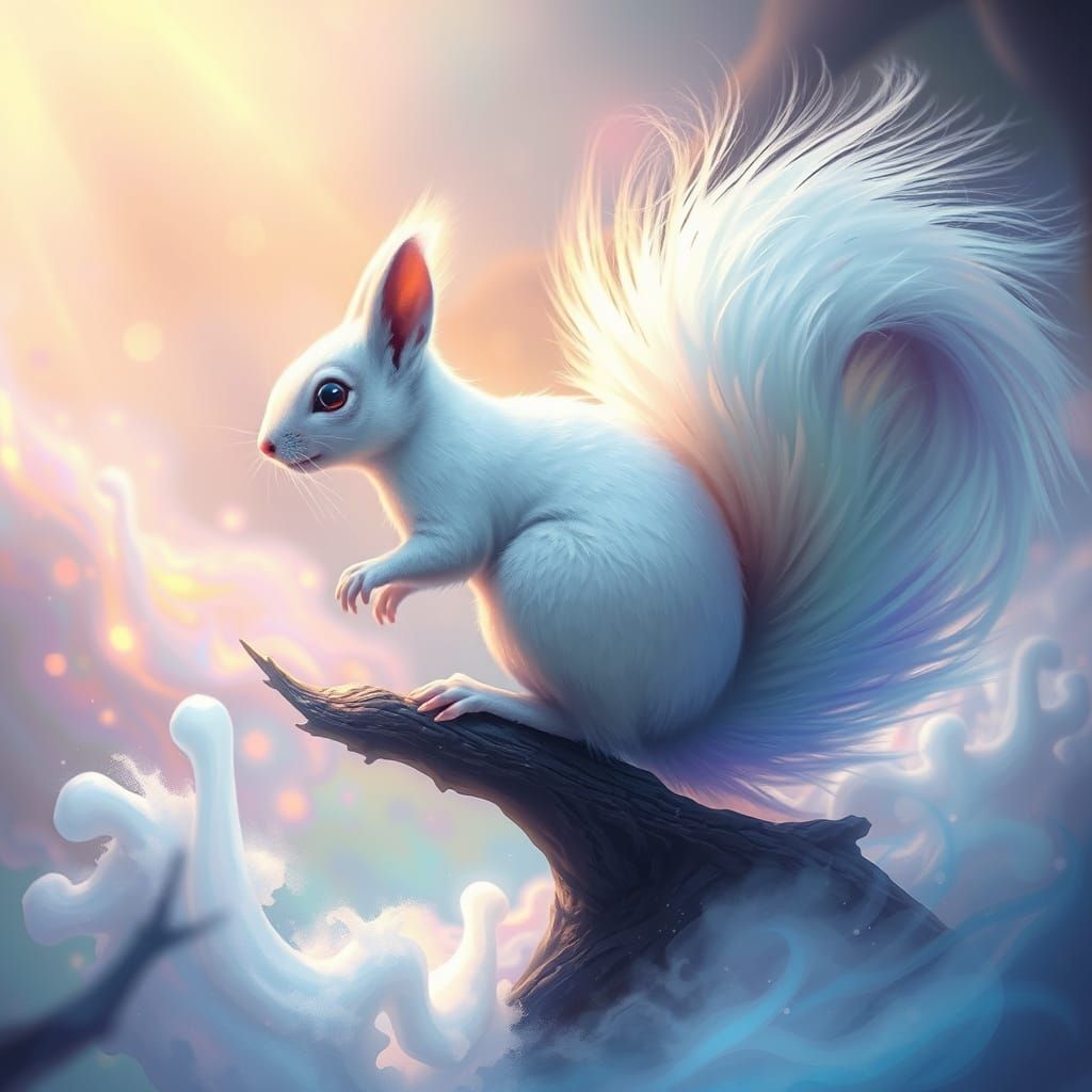 Ethereal White Squirrel in Dreamlike Pixar Setting