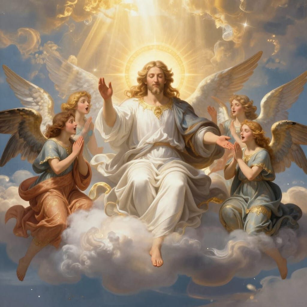 Heavenly Father Surrounded by Singing Angels in Divine Light