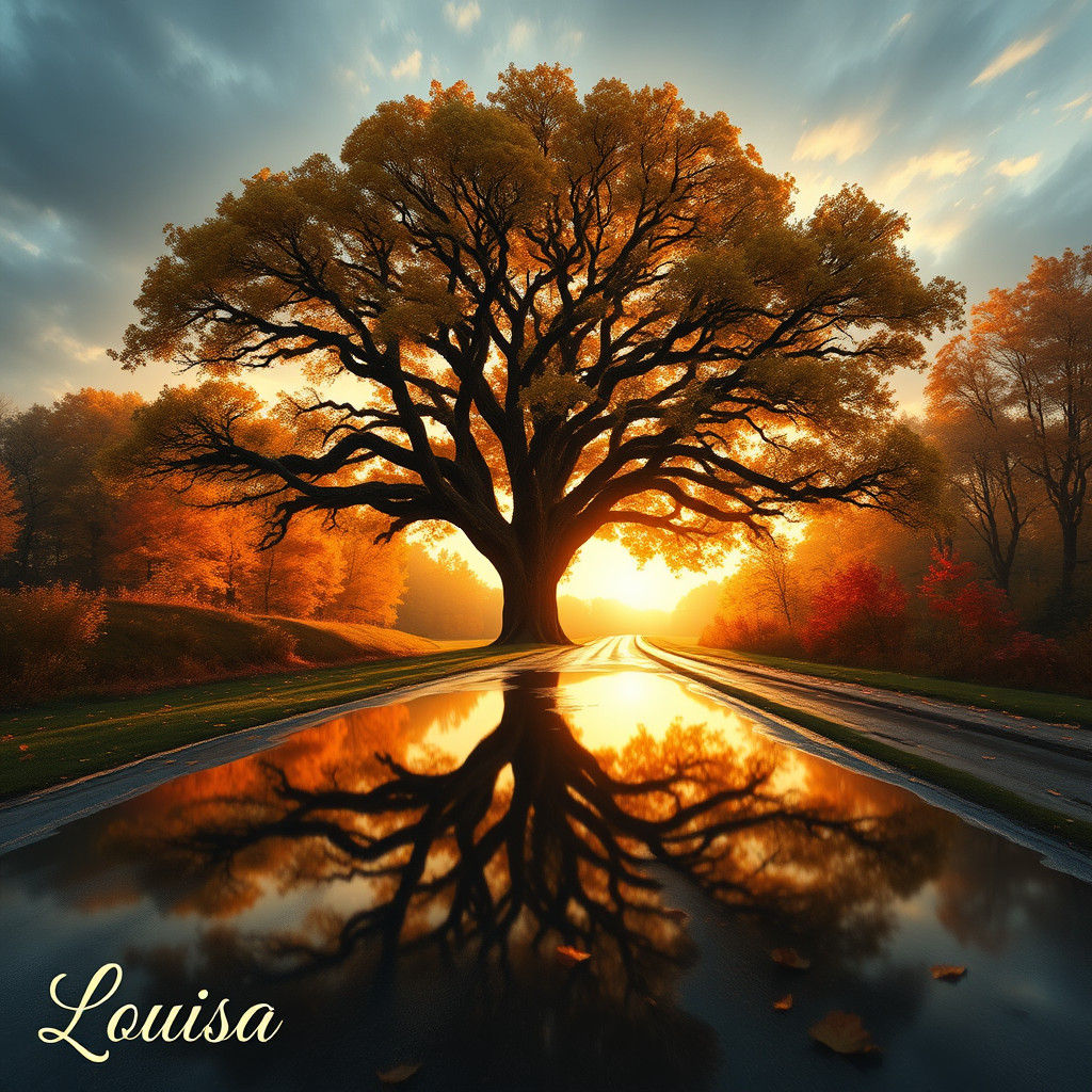 Autumn Oak Reflection in Impressionist Style