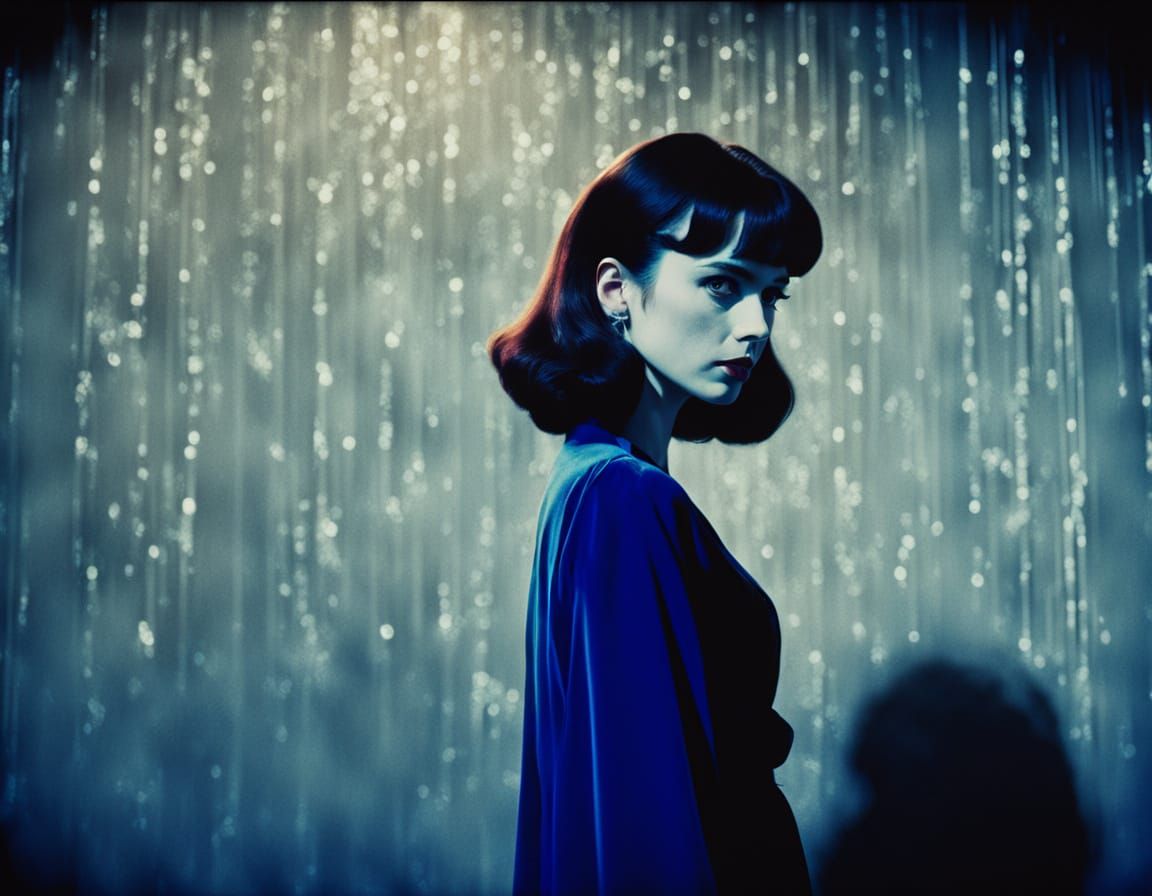 Cinematic Masterpiece: Dramatic Blue Velvet Film Still