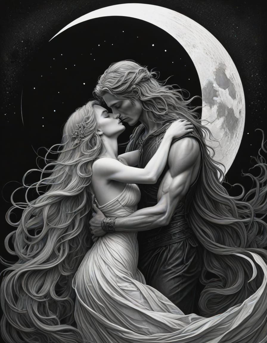 Woman with Halo-Like Aura in Symbolist-Inspired Etching