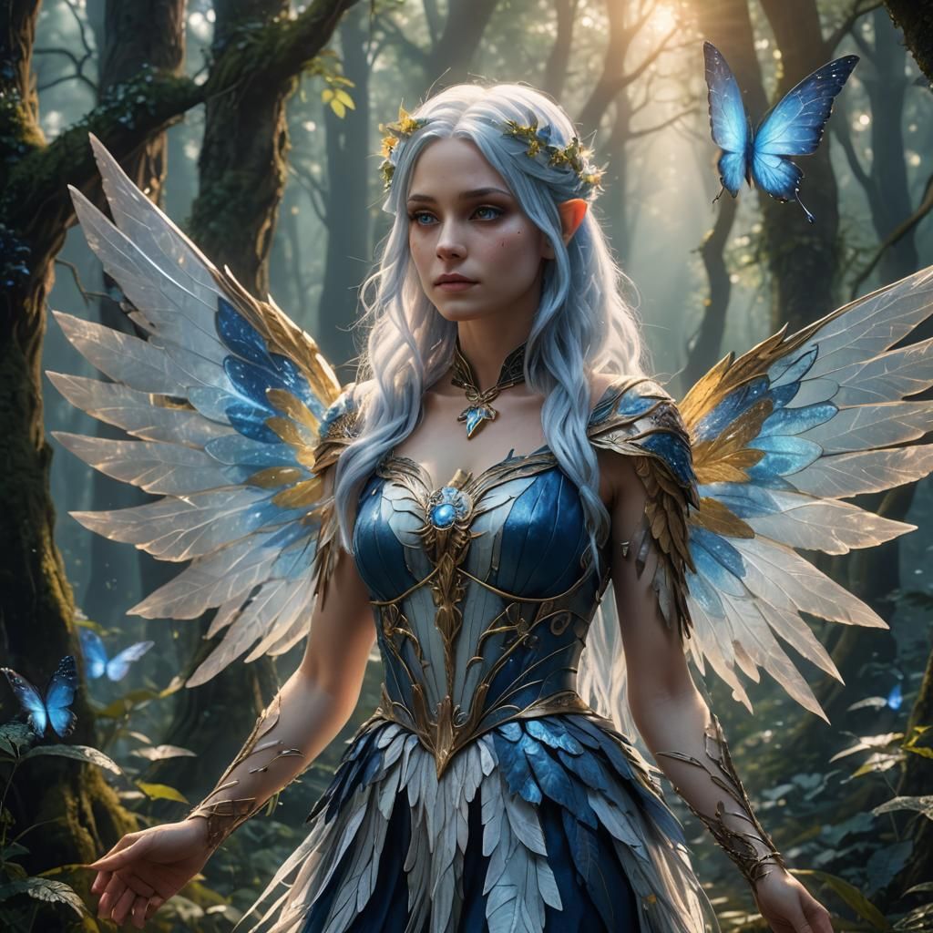 Ethereal Fairy with White and Blue Hair