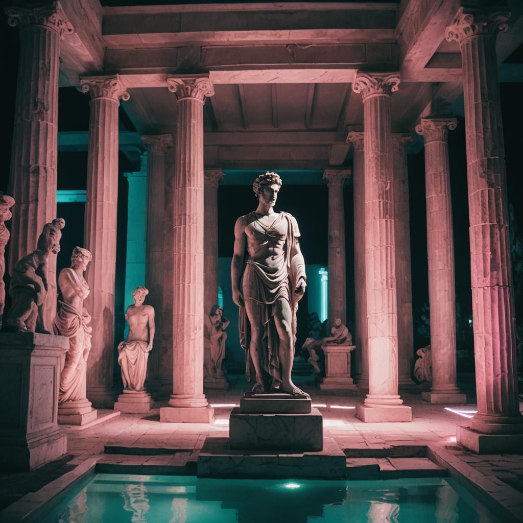 Neon Vaporwave Ancient Greek Room with Pool
