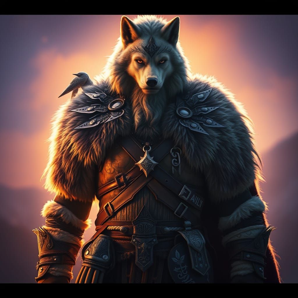 Ethereal Frostborn Warrior in Viking-Inspired Cyberpunk Styl...