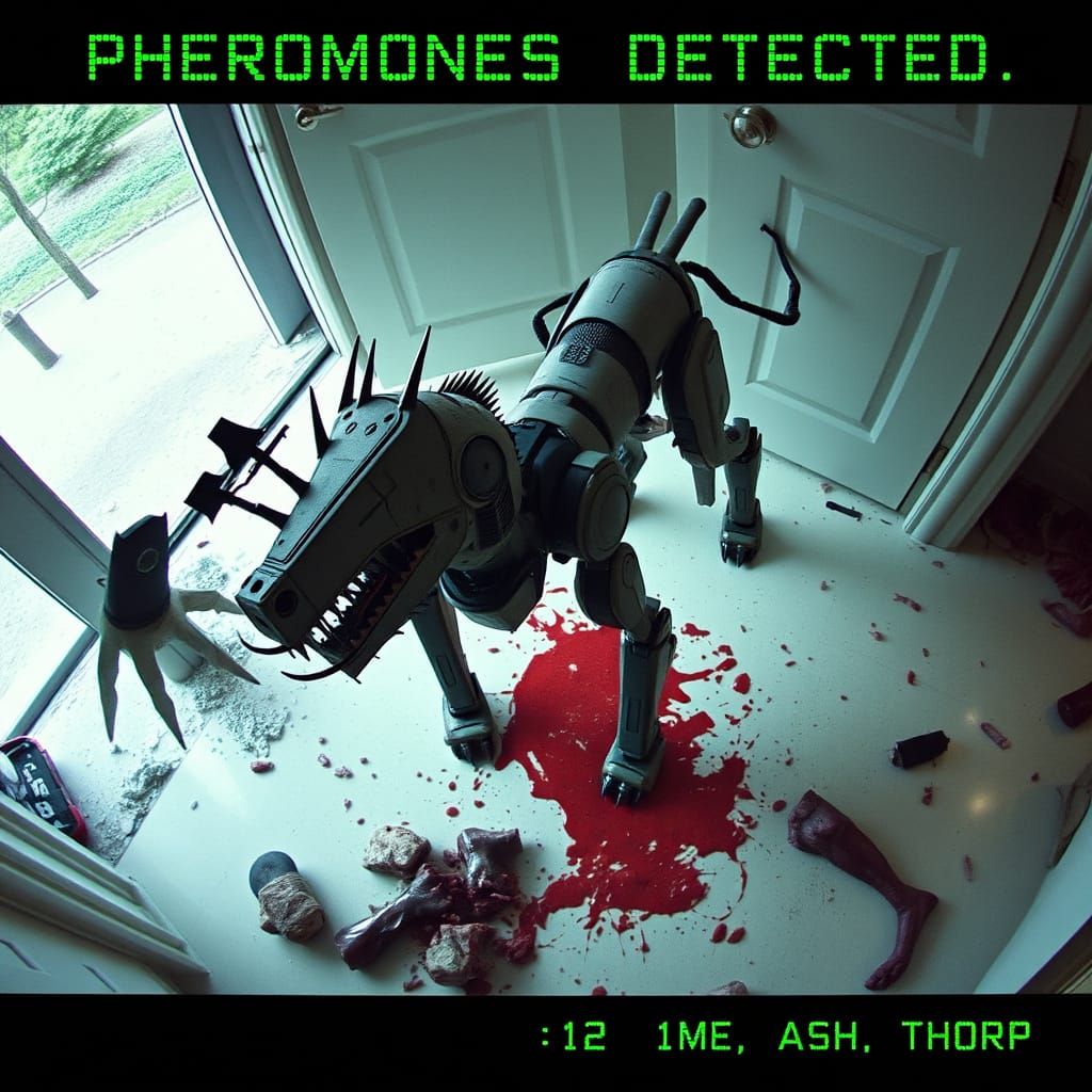 Menacing Robot Dog Security Camera View