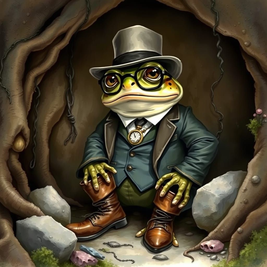 Toad in Formal Attire Contemplates Earthy Surroundings
