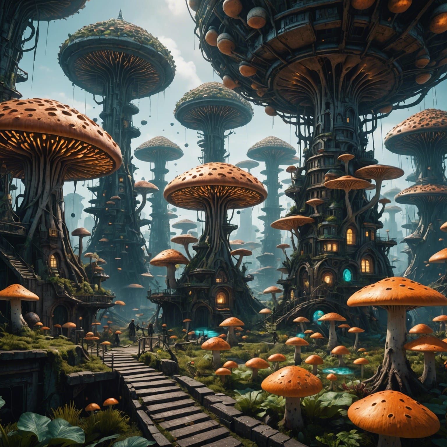 Extraterrestrial Mushroom City: Detailed Matte Painting