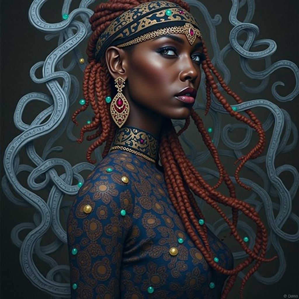 Sovereign Woman With Emerald and Ruby Adornments