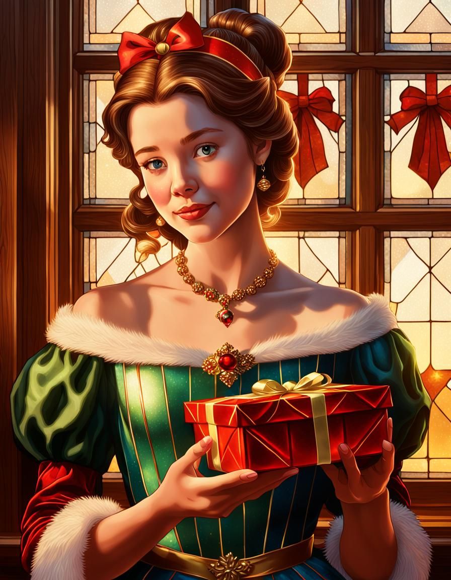 Princess Belle Christmas Portrait in Renaissance Style