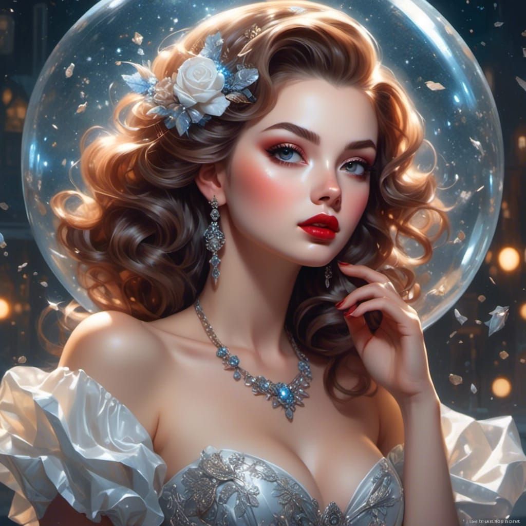 Sparkling Cyberpunk Woman in Starlight Gown