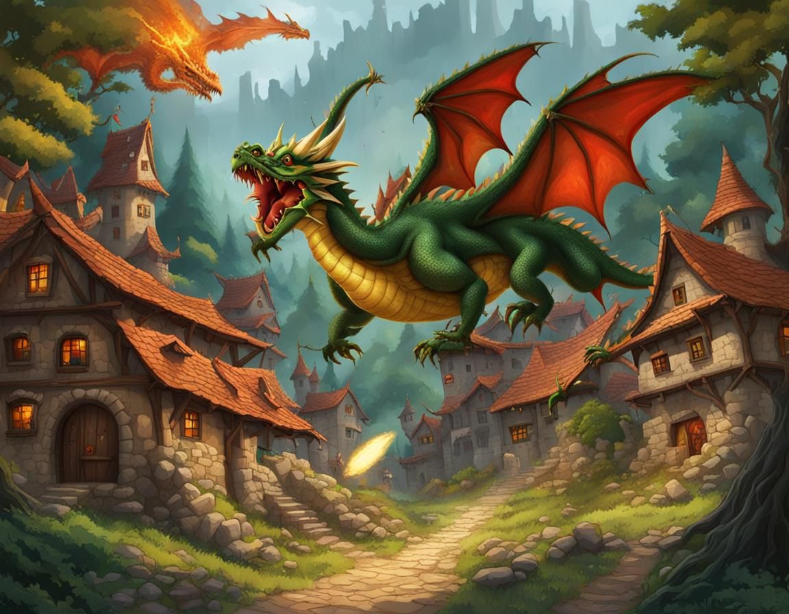 Dragon's Fiery Assault on Forest Village