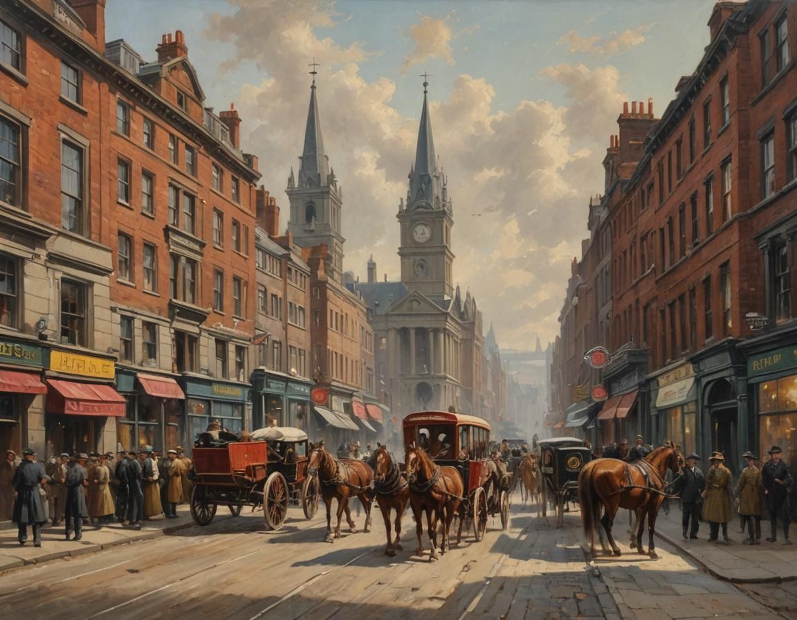 Victorian Street Scene as Oil Painting