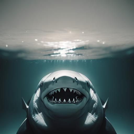 Platinum-Toothed Shark Portrait in High-Contrast Style