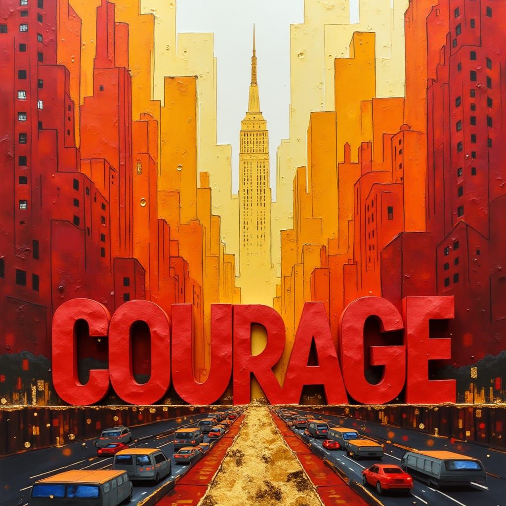 Courage Collage with Paper Cutouts and Cityscape
