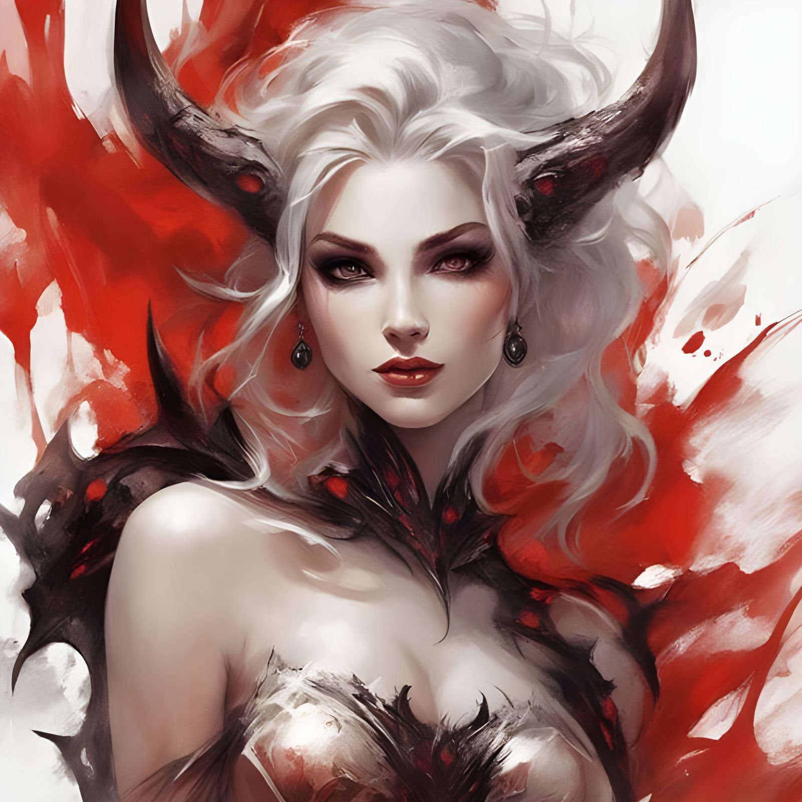 Hellish Female Demon Portrait in Red and Black